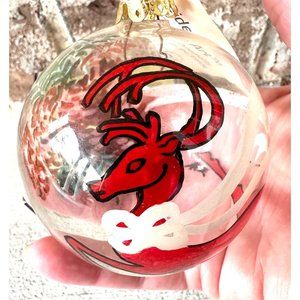 Vintage 90's Inside Art Reindeer Pinecone Ornament Christmas hand Painte…